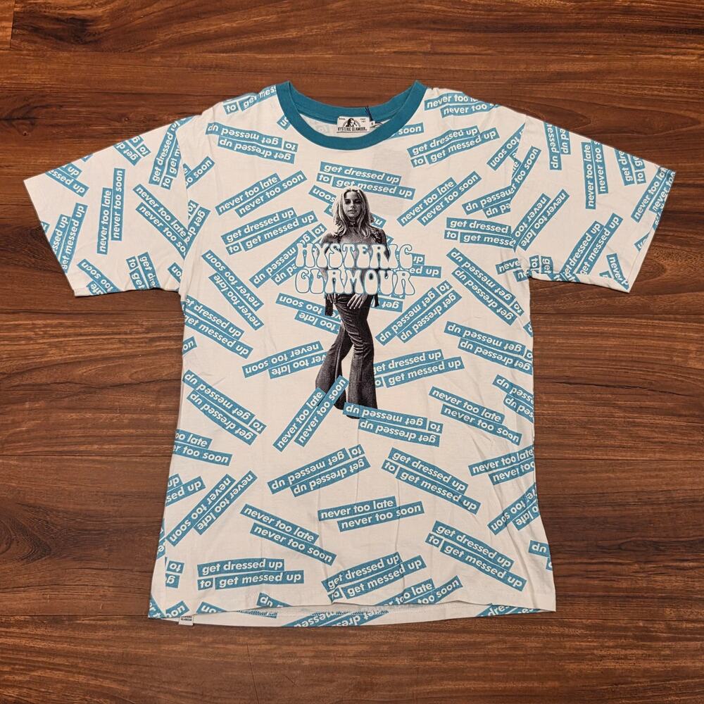 S Hysteric Glamour Tee AOP Never Too Late WHITE BLUE